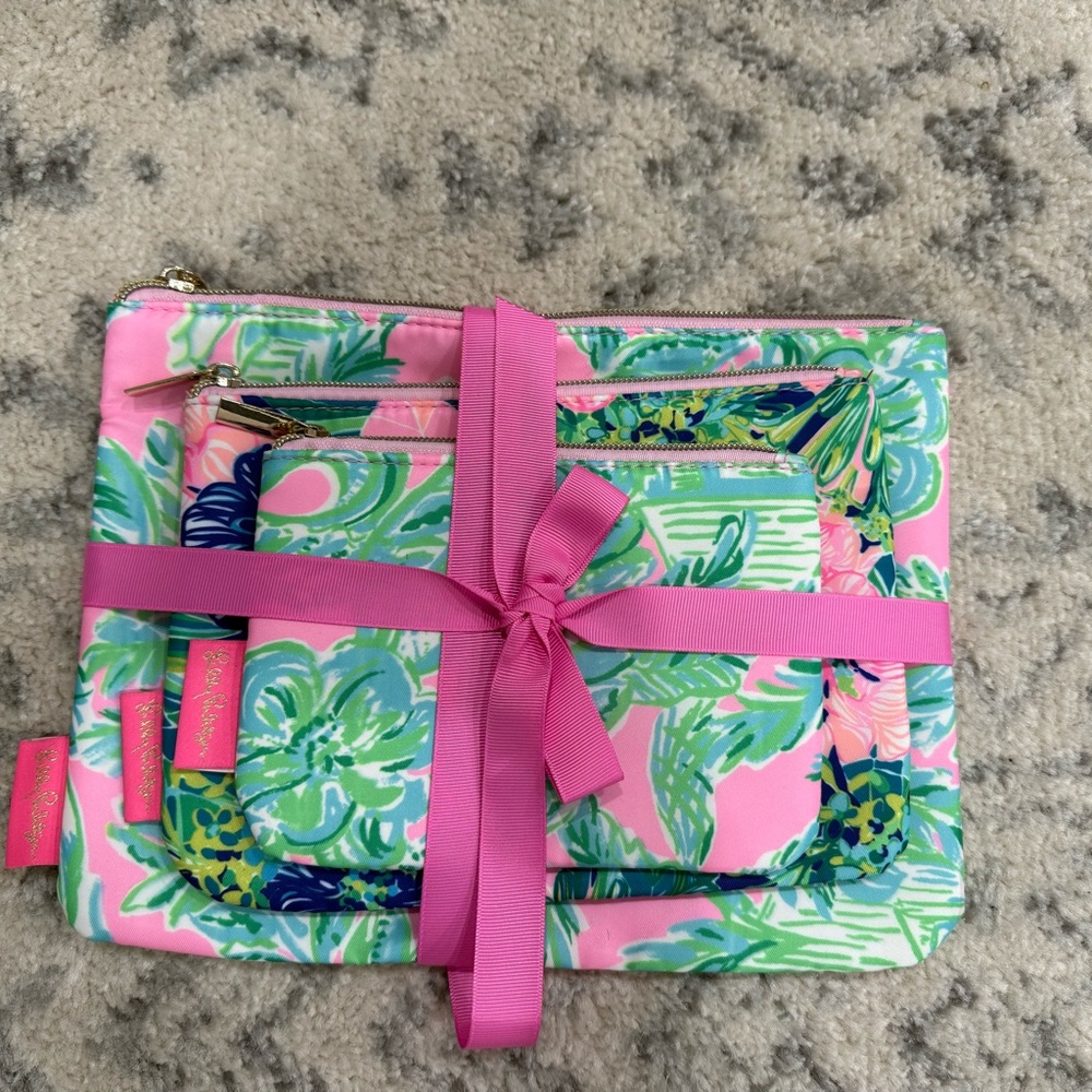 Lilly Pulitzer Tropical Pink and Green Cosmetic Cases